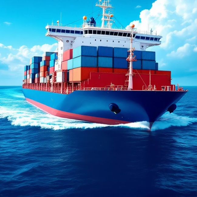 A large container ship on the ocean